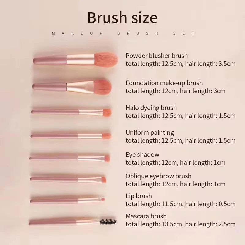 8Pcs Portable Makeup Brushes Set Cosmetic Foundation Powder Eye Shadow Blush Blending Concealer Beauty Make Up Brushes Tools