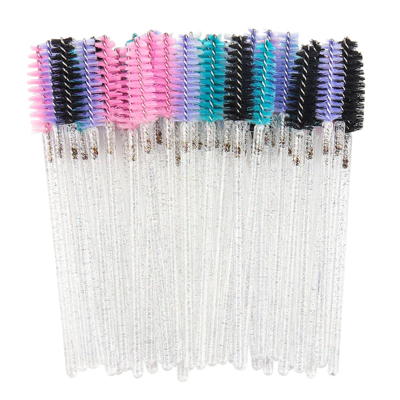 50 Pcs Cosmetic Eyelash Brush Eye Lash Makeup Brushes Disposable White Crystal Mascara Wands Brush Eyelash Extension Tools