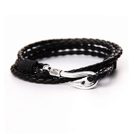 NIUYITID 40cm PU Leather Bracelet For Men Women Fashion Wristband Hook Charm Braclet For Male Accessories Jewelry