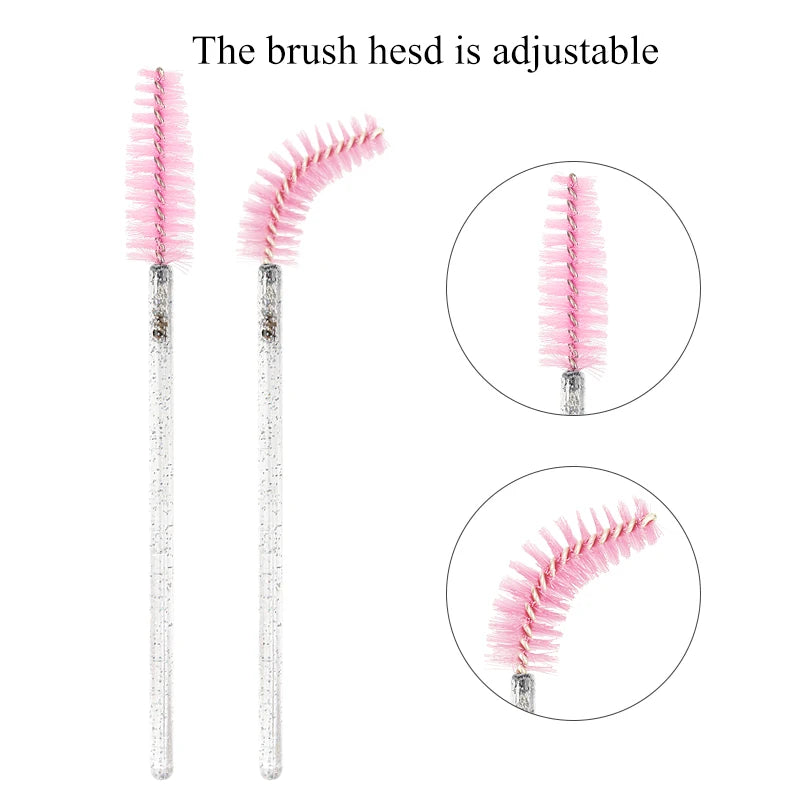 50 Pcs Cosmetic Eyelash Brush Eye Lash Makeup Brushes Disposable White Crystal Mascara Wands Brush Eyelash Extension Tools