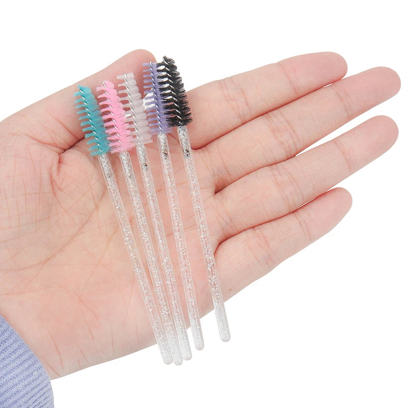 50 Pcs Cosmetic Eyelash Brush Eye Lash Makeup Brushes Disposable White Crystal Mascara Wands Brush Eyelash Extension Tools