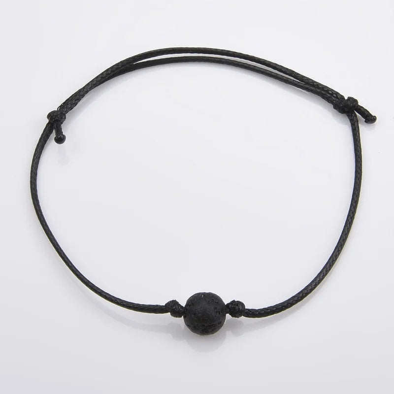 DIY Charm Black Thread Bracelet for Couples Volcanic Stone Bracelet Bead Adjustable Bangles Women Man Lucky Wish Jewelry