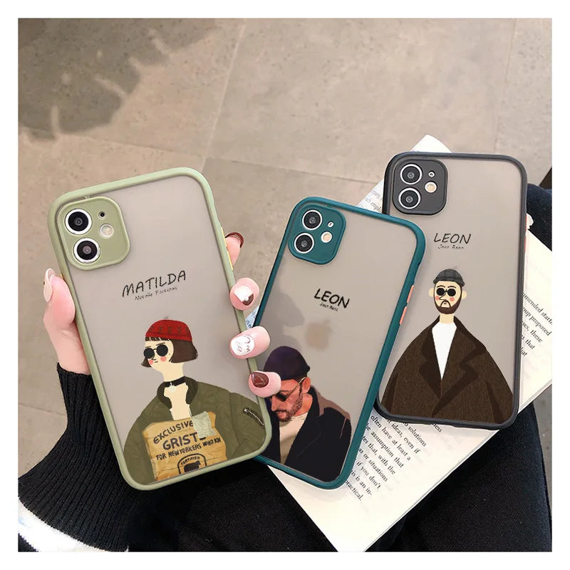 Cartoon Killer Leon Uncle Girl Phone Case For iPhone 15 14 12 11 13 Pro X XR XS Max 7 8 Plus SE2 Cute Transparent Cover Couple