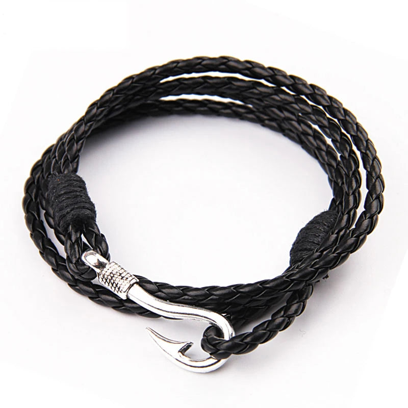 NIUYITID 40cm PU Leather Bracelet For Men Women Fashion Wristband Hook Charm Braclet For Male Accessories Jewelry