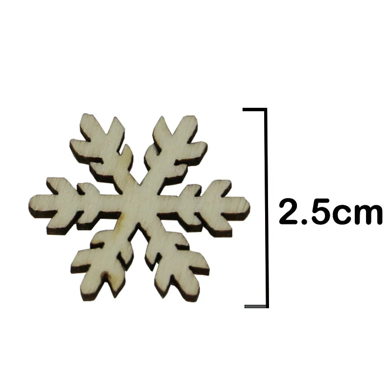 (100pcs/pack) 25mm Wooden Shape Snowflakes Mix Christmas Tree Ornaments Pendants Snowflakes New Year Decor For Home