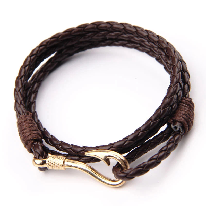 NIUYITID 40cm PU Leather Bracelet For Men Women Fashion Wristband Hook Charm Braclet For Male Accessories Jewelry