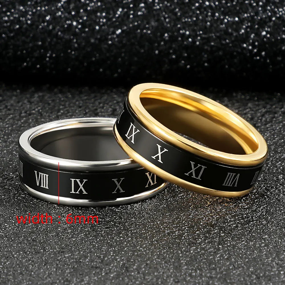 Fashion Luxuxy Double Layers Stainless Steel Wedding Rings For Women Trendy Jewelry Bridal Roman Number Can Rotating Ring Woman