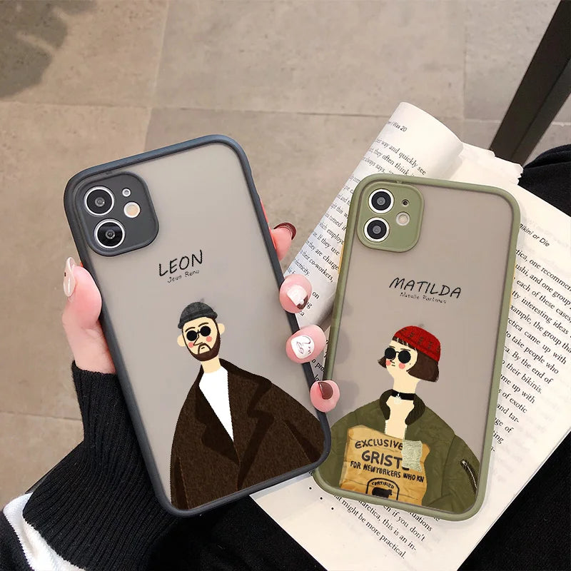 Cartoon Killer Leon Uncle Girl Phone Case For iPhone 15 14 12 11 13 Pro X XR XS Max 7 8 Plus SE2 Cute Transparent Cover Couple