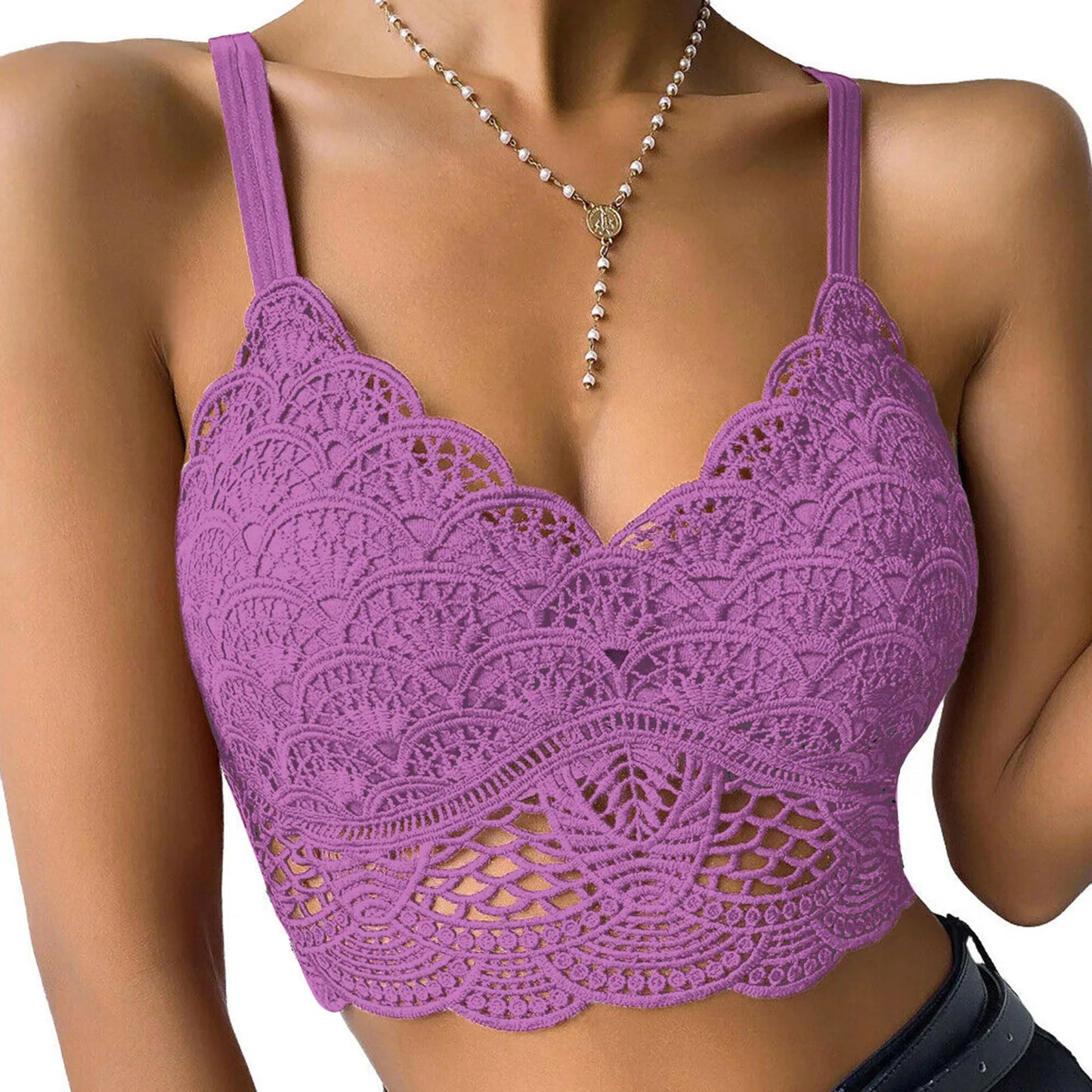 Summer Women Lace Sexy Crop Top Vest Sleeveless Padded Bralette Bra Bustier Club Cropped Tank Camis Camisole Underwear Lingerie