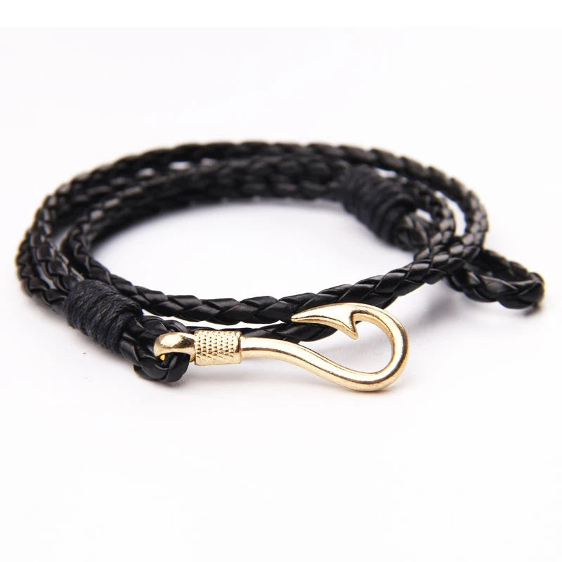 NIUYITID 40cm PU Leather Bracelet For Men Women Fashion Wristband Hook Charm Braclet For Male Accessories Jewelry