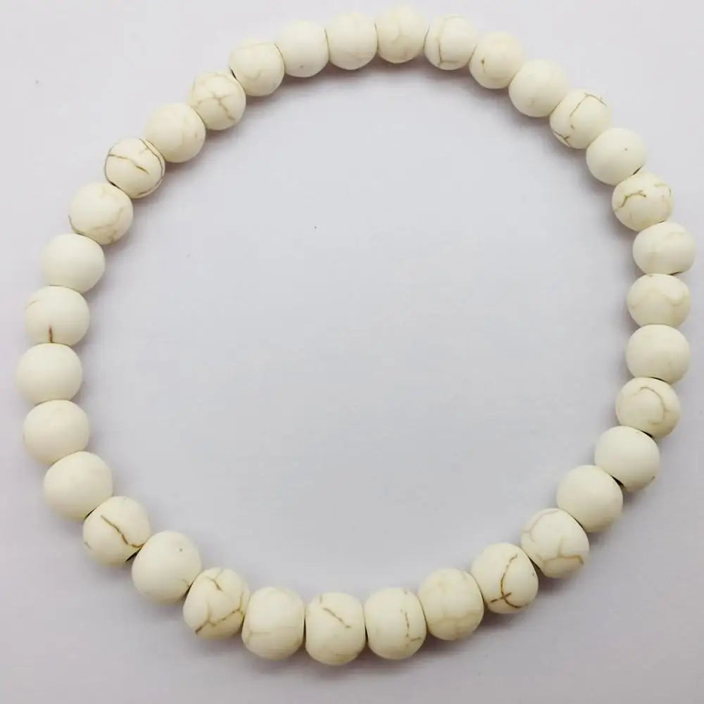 6MM White Turquoise Beads Bracelet Bangle Stretch 7.5 Inch Jewelry For Woman Gift G619