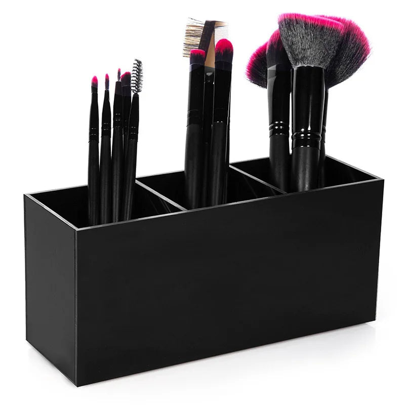 3 Lattices Makeup Brush Organizer Cosmetic Pen Storage Container Plastics Table Eyebrow Brush Holder Standing Storeage Box