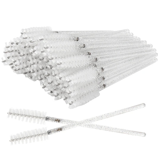 50 Pcs Cosmetic Eyelash Brush Eye Lash Makeup Brushes Disposable White Crystal Mascara Wands Brush Eyelash Extension Tools