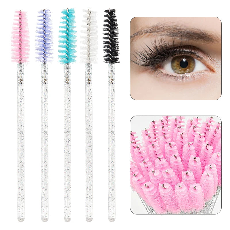 50 Pcs Cosmetic Eyelash Brush Eye Lash Makeup Brushes Disposable White Crystal Mascara Wands Brush Eyelash Extension Tools