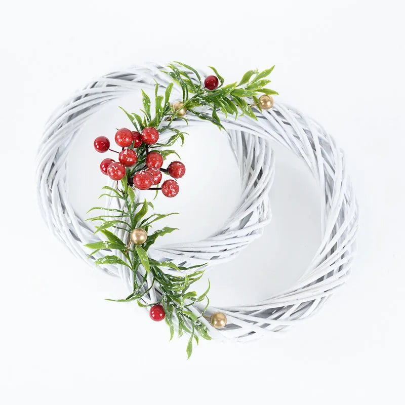 White Garland Wicker Round Design Christmas Tree Rattan Wreath Ornament Vine Ring Decoration Home Party Hanging Flower Craft