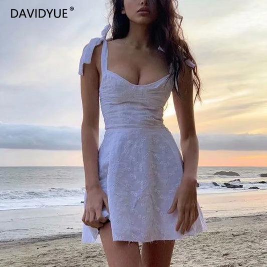 2024 Summer dress women sleeveless hollow out white lace mini dress embroidery casual female cute sundress korean dress vestidos