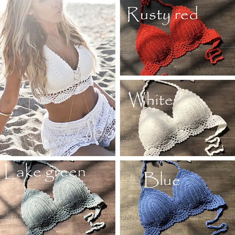 Women's Handmade Sexy Bikini Crochet Crop Camisole Knitted Swimwear Tank Top