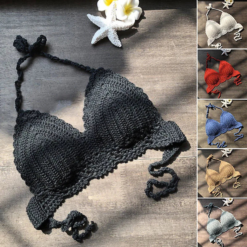 Women's Handmade Sexy Bikini Crochet Crop Camisole Knitted Swimwear Tank Top