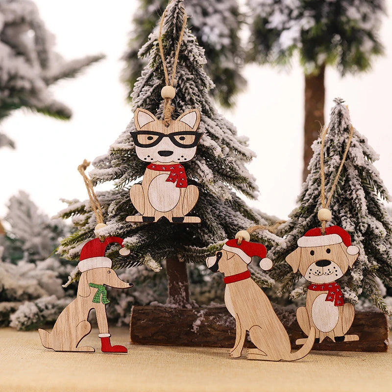 Car Ornaments Small Christmas Tree Hanging Wooden Pendants Elk Cartoon Animal Ornaments 2020 New Christmas Holiday Decorations