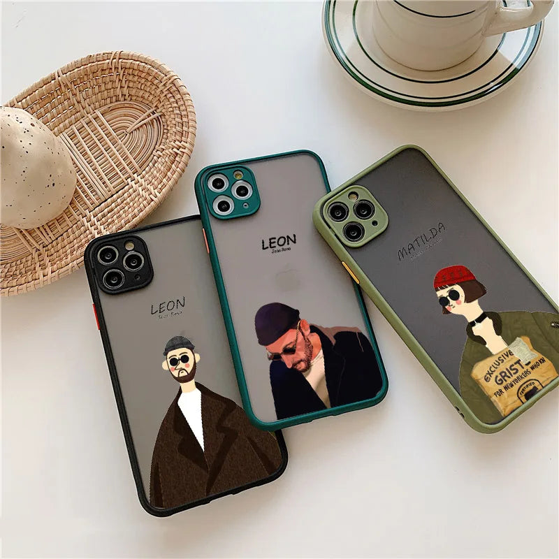 Cartoon Killer Leon Uncle Girl Phone Case For iPhone 15 14 12 11 13 Pro X XR XS Max 7 8 Plus SE2 Cute Transparent Cover Couple