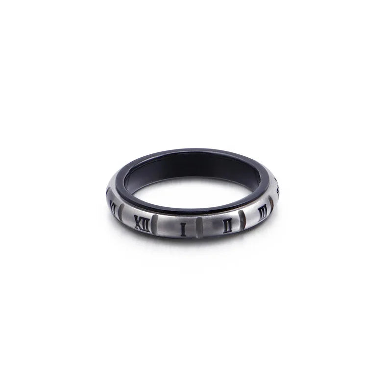 316L stainless steel rotatable Roman numeral ring, fashionable 4mm thin sports ring accessories wholesale