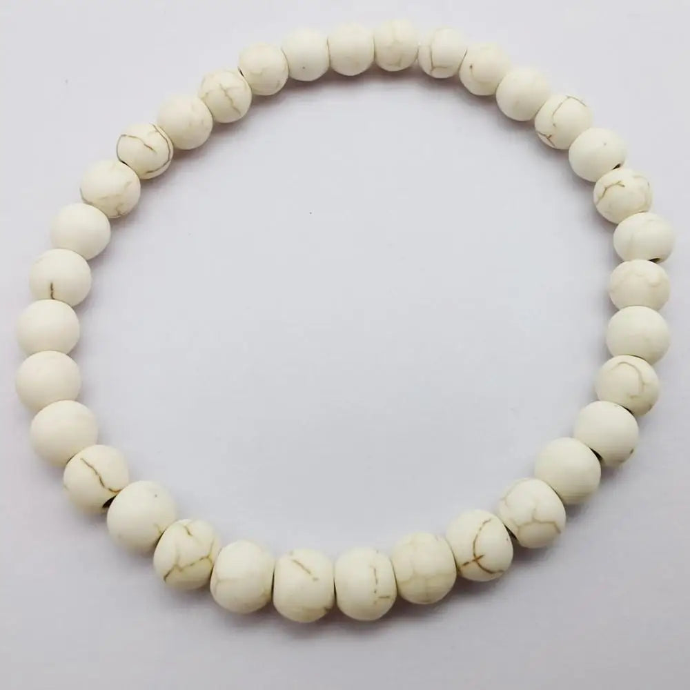 6MM White Turquoise Beads Bracelet Bangle Stretch 7.5 Inch Jewelry For Woman Gift G619