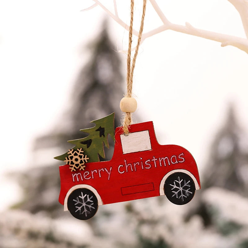 Car Ornaments Small Christmas Tree Hanging Wooden Pendants Elk Cartoon Animal Ornaments 2020 New Christmas Holiday Decorations