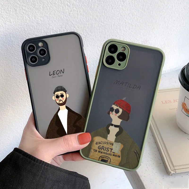 Cartoon Killer Leon Uncle Girl Phone Case For iPhone 15 14 12 11 13 Pro X XR XS Max 7 8 Plus SE2 Cute Transparent Cover Couple