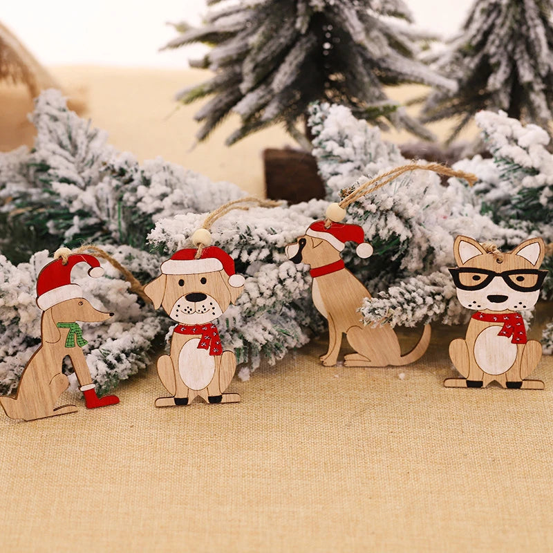 Car Ornaments Small Christmas Tree Hanging Wooden Pendants Elk Cartoon Animal Ornaments 2020 New Christmas Holiday Decorations