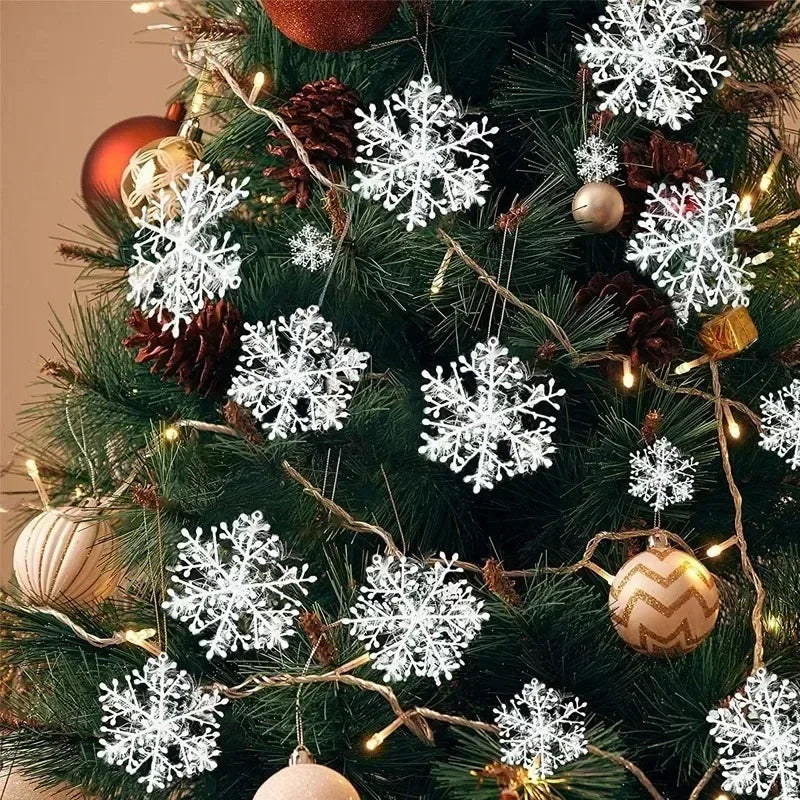 Artificial White Christmas Snowflakes Ornament for Xmas Tree Hanging Pendents DIY Fake Snow Flake New Year Party Home Decoration