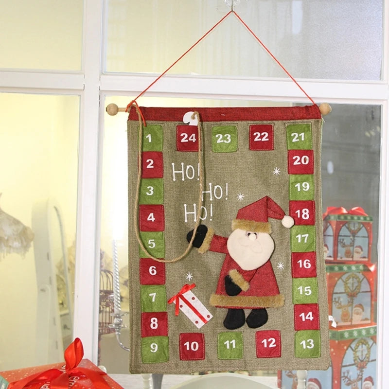 Christmas Countdown Calendar Hanging 24 Pockets Storage Candy Bag Christmas Gift