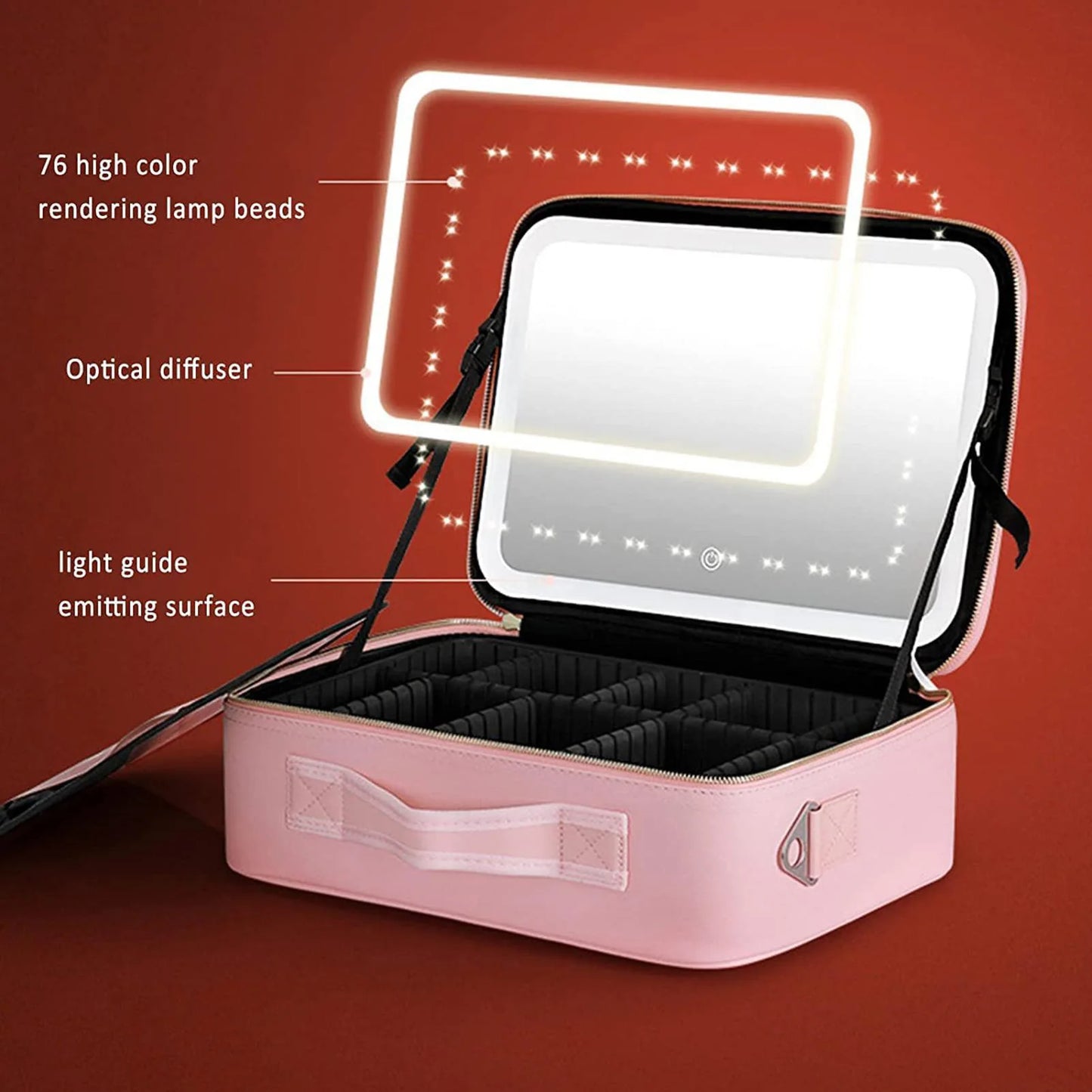 LED Lighted Cosmetic Bag with Mirror Women's Makeup Bag Waterproof PU Leather Large Capacity Portable Travel Makeup Storage Bags