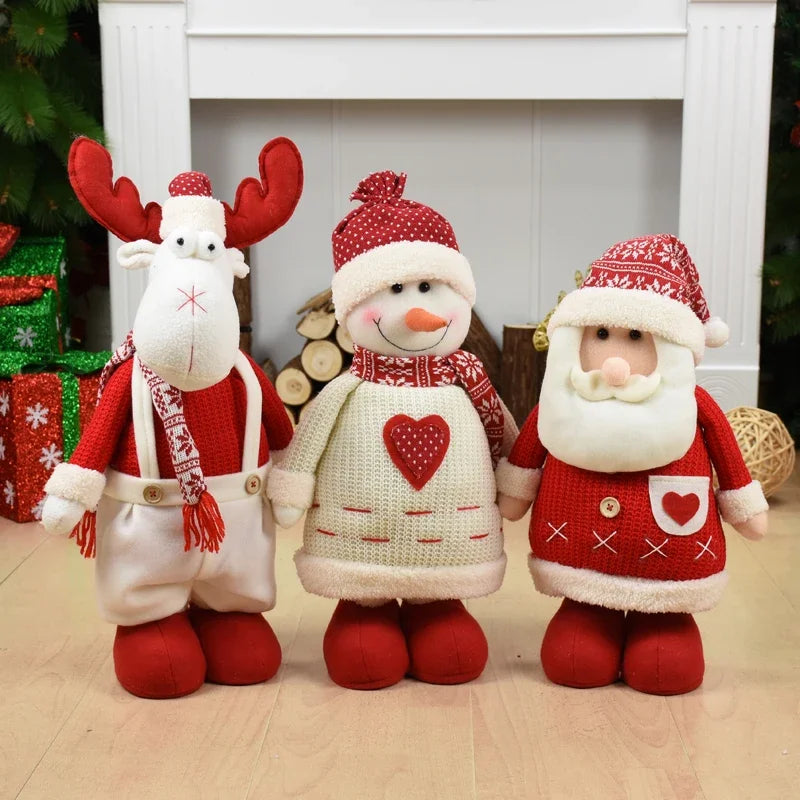 Big Size Christmas Dolls Retractable Santa Claus Snowman Elk Xmas Figurines Christmas Decoration Gift for Kid Xmas Tree Ornament