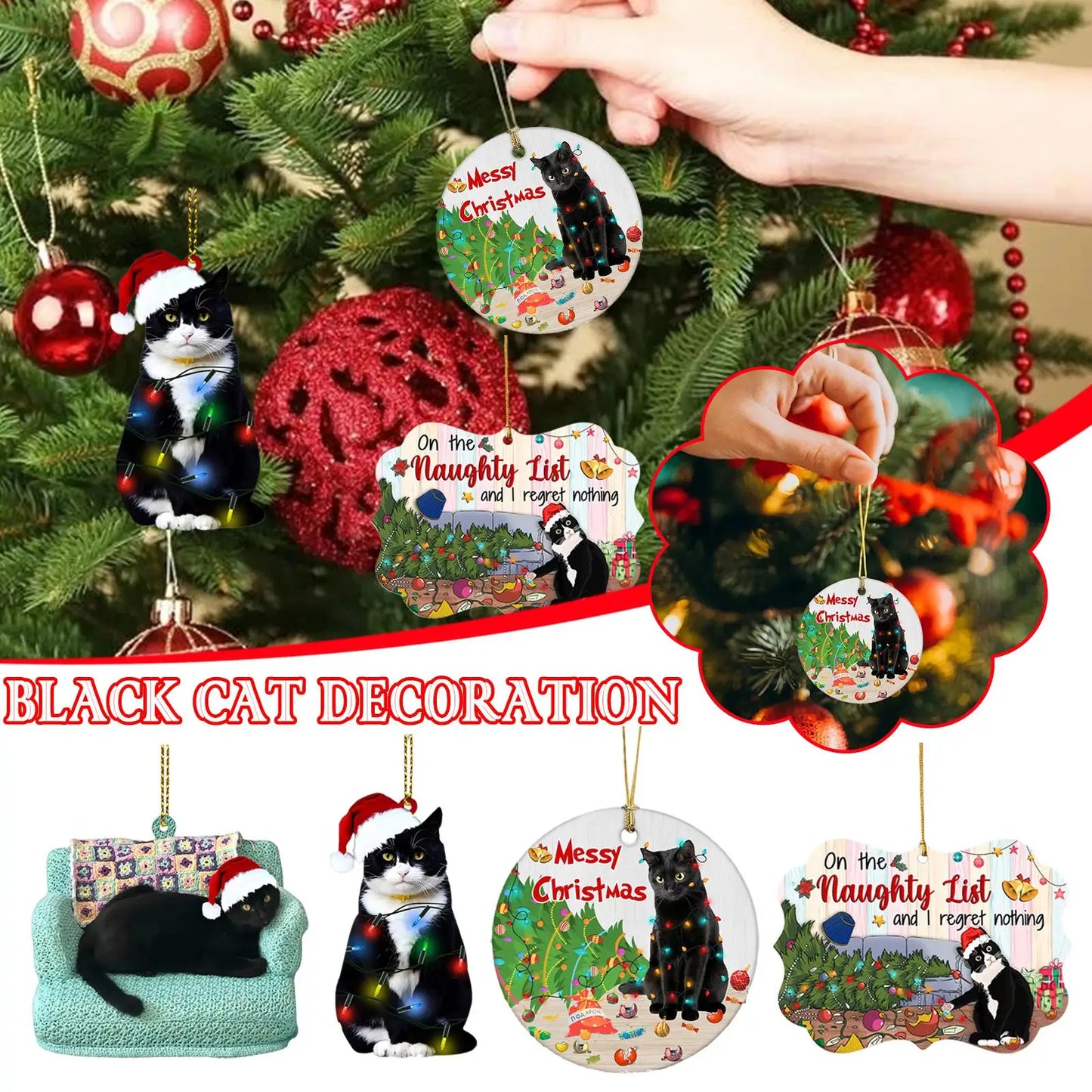 Xmas Black Cat Pendant Christmas Party Decoration Cat Ornament Christmas Tree Hanging Ornaments Christmas Decoration 2023