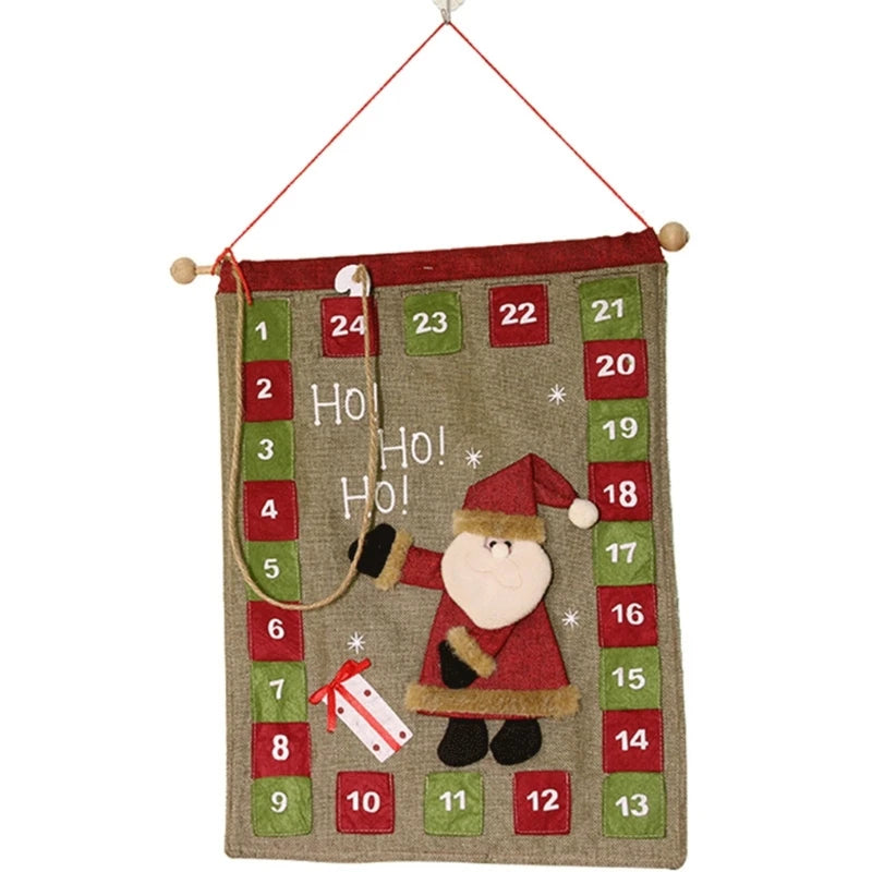 Christmas Countdown Calendar Hanging 24 Pockets Storage Candy Bag Christmas Gift