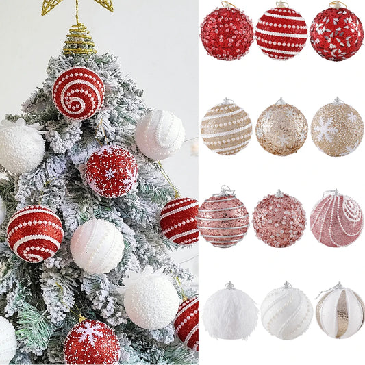 1/2/3pcs 8cm Red White Christmas Balls Christmas Tree Hanging Ornaments Christmas Party Decorations New Year Noel Navidad 2024