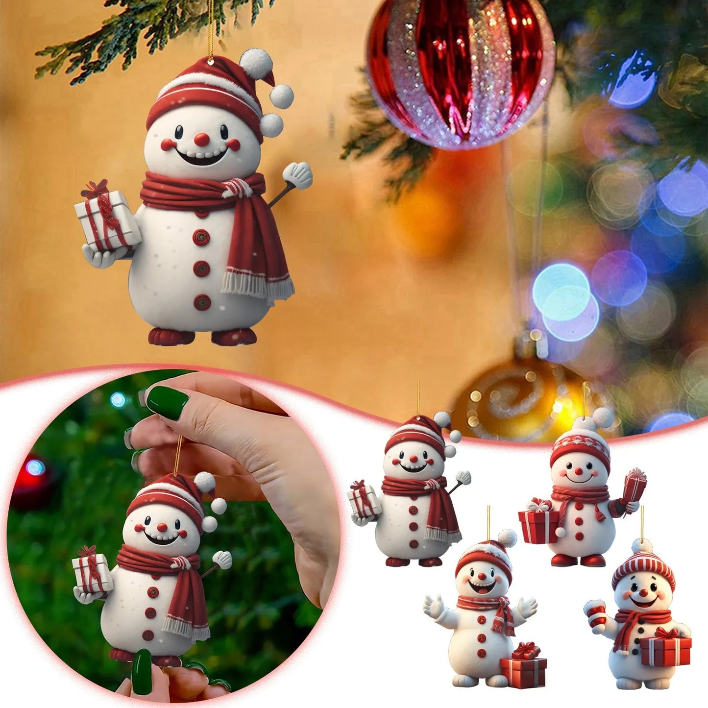 Christmas Cartoon Cute Snowman Pendant Xmas Tree Drop Ornaments Decoration Kids Gifts Window Car Backpack Home Office Decor