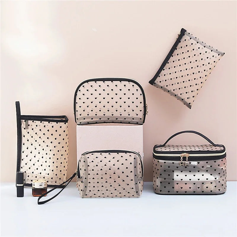 Love Makeup Bags Mesh Cosmetic Bag Portable Travel Zipper Pouches for Home Office Accessories Cosmet Bag New Trousse Maquillage