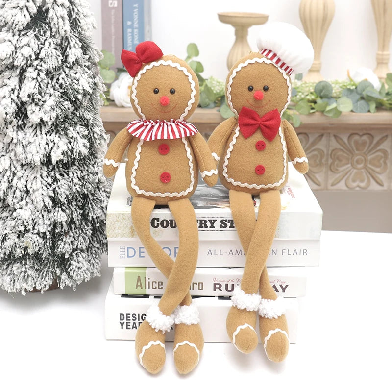 Christmas Decoration Plush Long Leg Gingerbread Doll Xmas Tree Hanging Ornament Pendant Party Kid Toy New Year Gift Navidad 2024