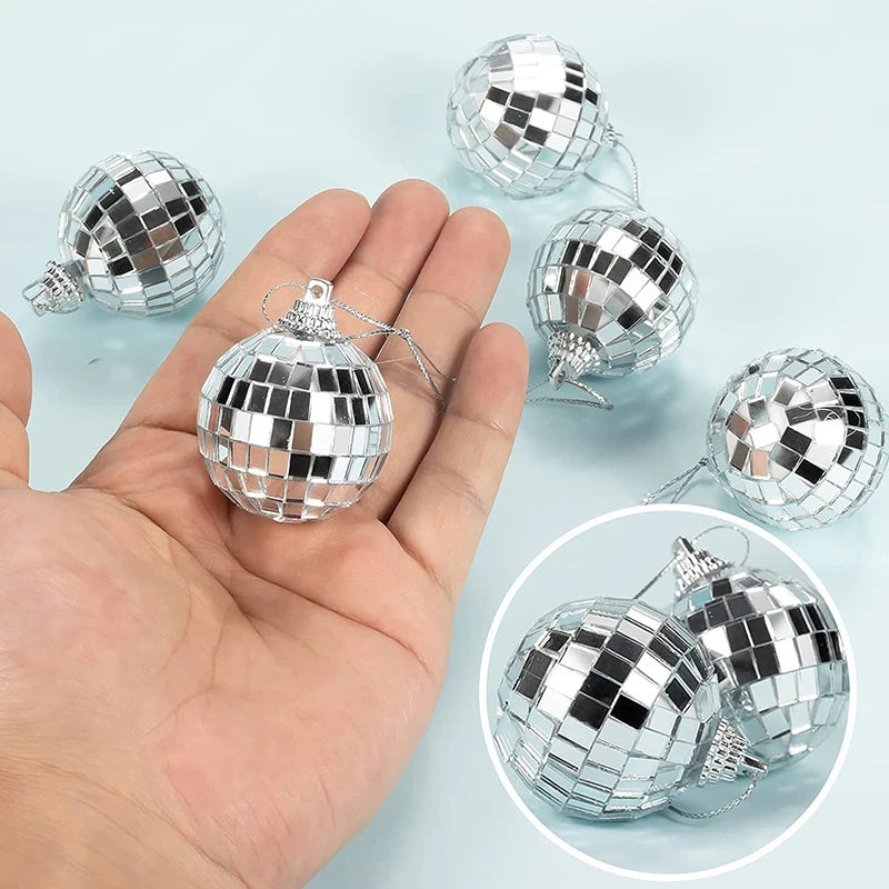 6pcs Mirror Balls Party Shining Ball Mirror Christmas Laser Reflective Glass Ball Disco Xmas Tree Ornaments Home Decoration