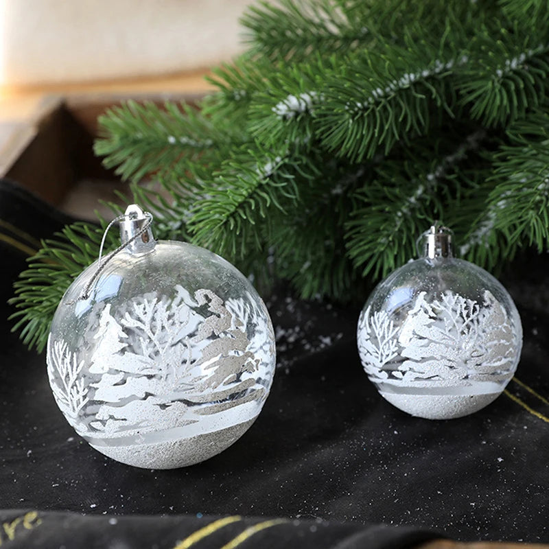 6Pcs Transparent Snow Christmas Balls Pendants For Christmas Tree Decoration Clear Baubles Hanging Ornaments Xmas Decoration