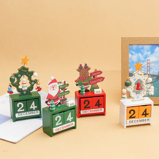 Wooden Christmas Advent Calendar for Desk Santa Claus Snowman Deer DIY Countdown Calendar Toy for Kids Gift Desktop Ornament