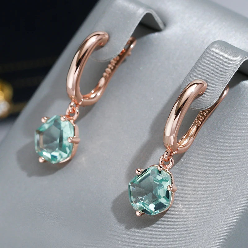 Wbmqda Light Green Stone Women's Drop Earrings 585 Rose Gold Color Simple Fashion Daily Jewelry