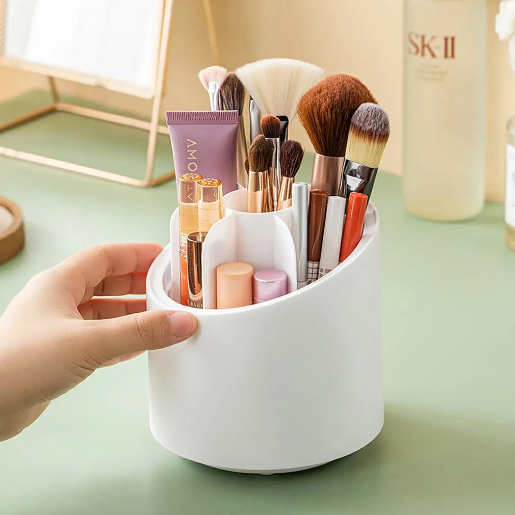 Desktop Makeup Brush Storage Bucket Cup Holder with Lid Rotating Makeup Lipstick Cosmetic Storage Box Organizer Tube Transparent