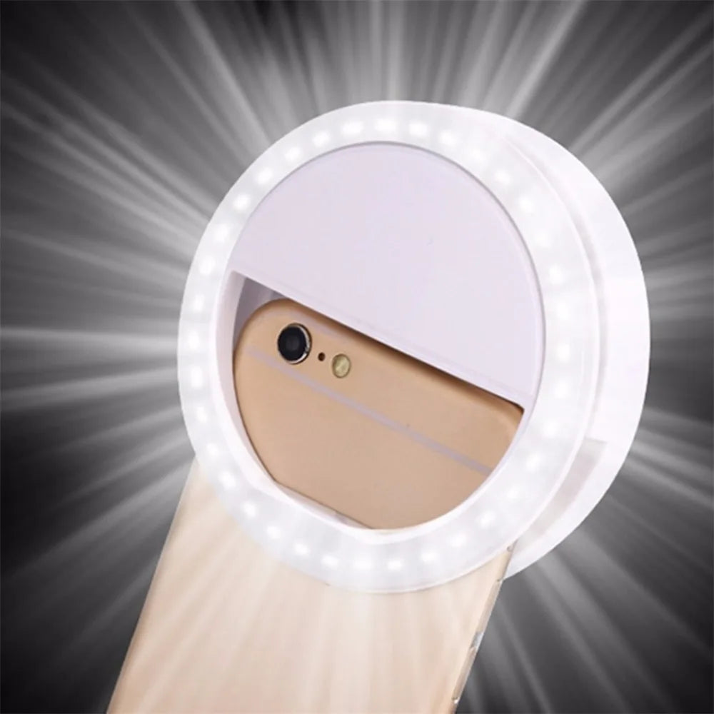 Mobile Phone Light Clip Selfie LED Auto Flash for Cell Phone Smartphone Round Portable Selfie Flashlight Pocket Makeup Mirror