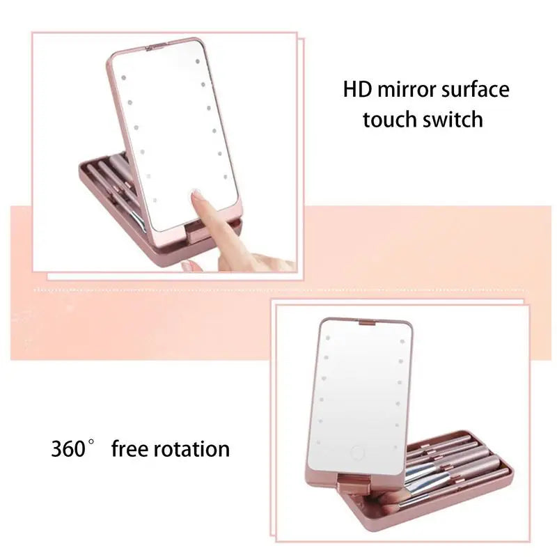 Lighted Makeup Mirror Rotatable Personal Beauty Mirror With 5 Makeup Brushes Travel Make Up Accessories Multifunctional Light Up