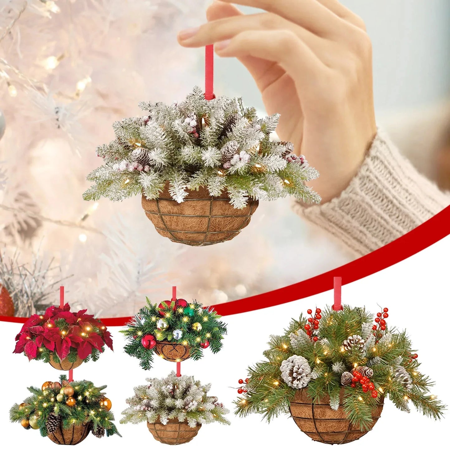 Wooden Christmas Flower Basket Hanging Ornaments Xmas Tree Pine Cone Pendant 2023 Christmas Decorations for Home Xmas New Year