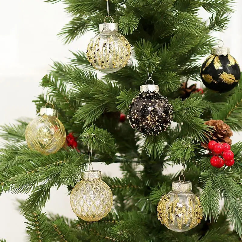 Christmas Tree Balls Glittering Christmas Ball Ornaments Shatterproof PVC 2.36inch/6cm Decorative Christmas Balls Black Gold