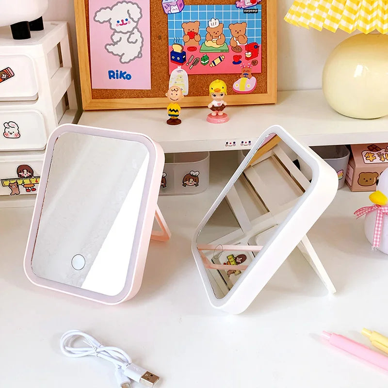 Rechargeable Portable Lamp LED Makeup Mirror Desktop Folding Portable Mirror Travel Vanity Looking Glass Light Fill Light