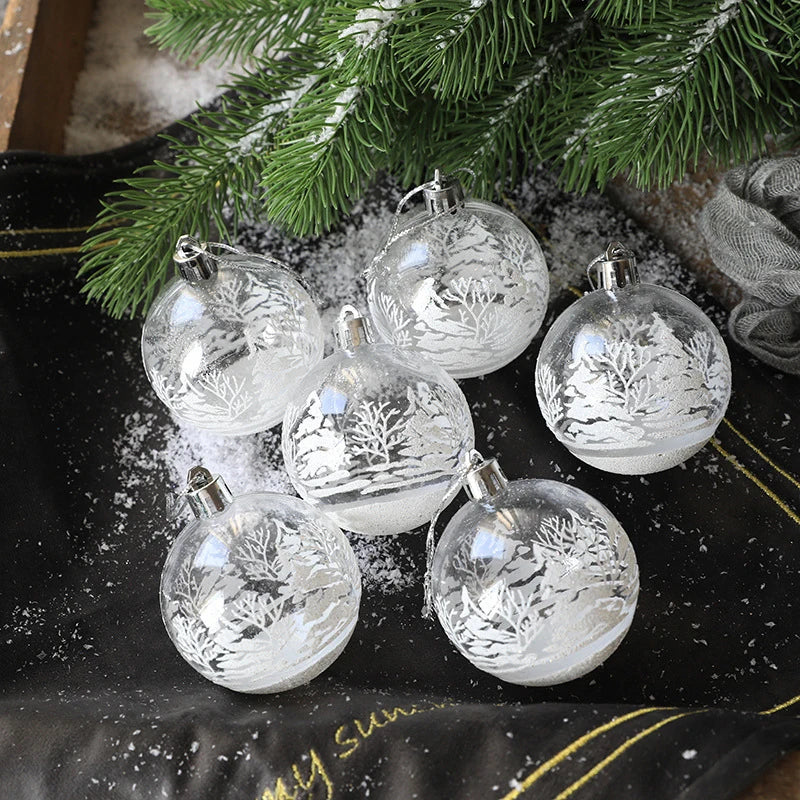 6Pcs Transparent Snow Christmas Balls Pendants For Christmas Tree Decoration Clear Baubles Hanging Ornaments Xmas Decoration